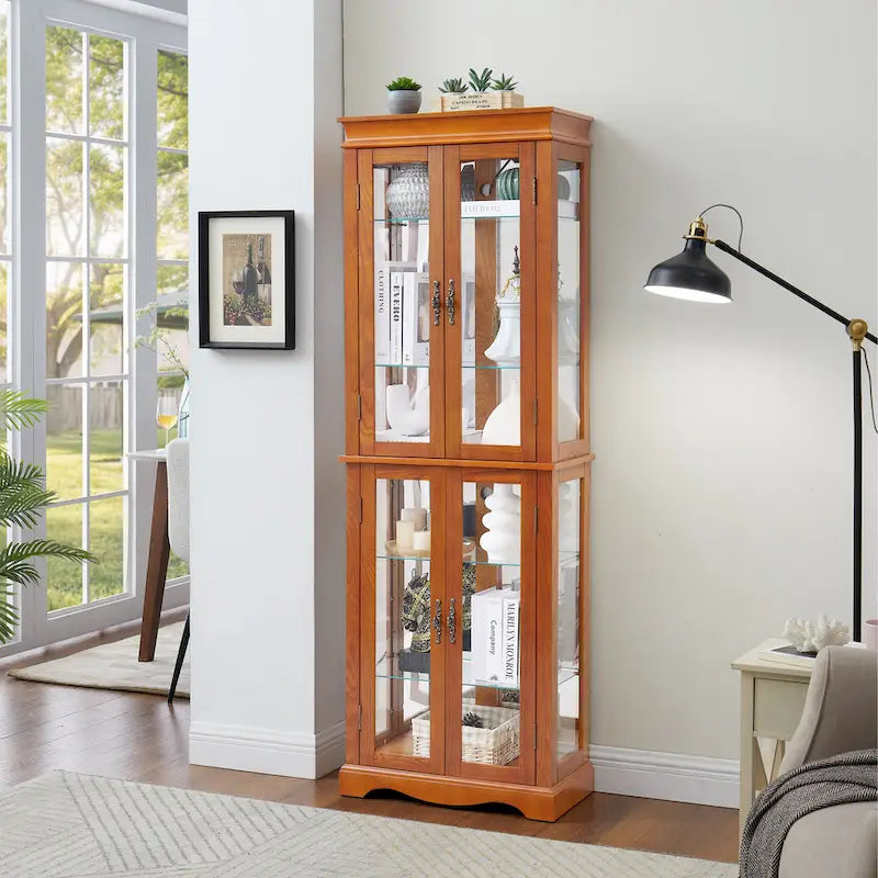 Vitrine d'exposition en verre éclairée, Vitrine, Vitrine de rangement en verre, Vitrine à vin en verre, Vitrine à jouets en bois
