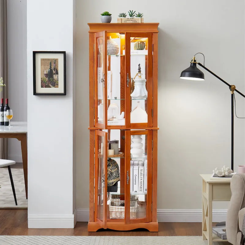 Vitrine d'exposition en verre éclairée, Vitrine, Vitrine de rangement en verre, Vitrine à vin en verre, Vitrine à jouets en bois