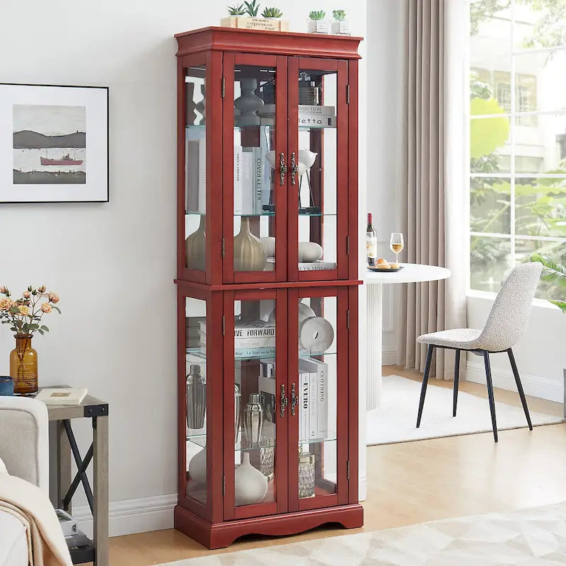 Vitrine d'exposition en verre éclairée, Vitrine, Vitrine de rangement en verre, Vitrine à vin en verre, Vitrine à jouets en bois