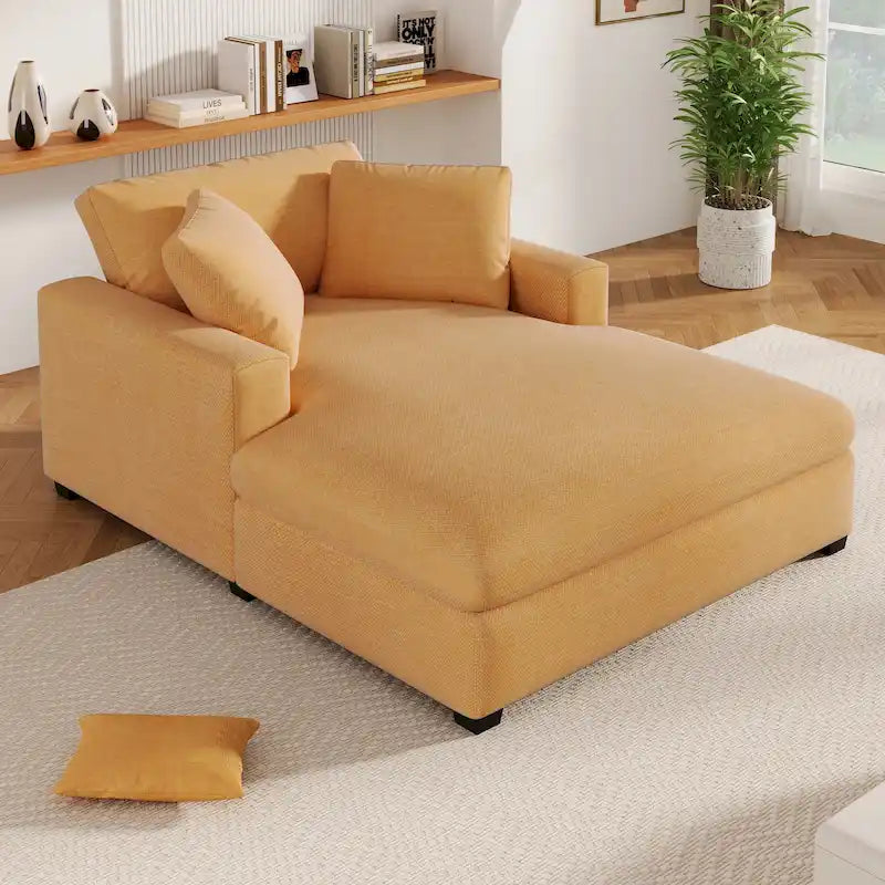 Chaise longue de 53,5 po avec pieds en bois massif et coussins confortables