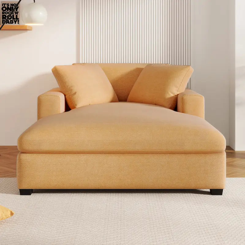 Chaise longue de 53,5 po avec pieds en bois massif et coussins confortables