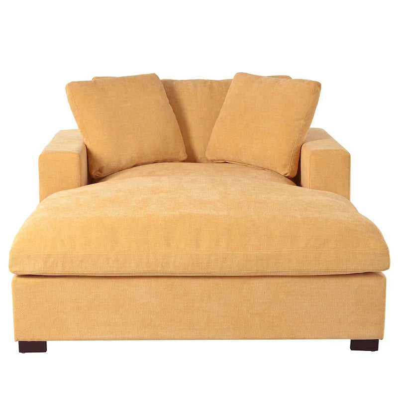 Chaise longue de 53,5 po avec pieds en bois massif et coussins confortables