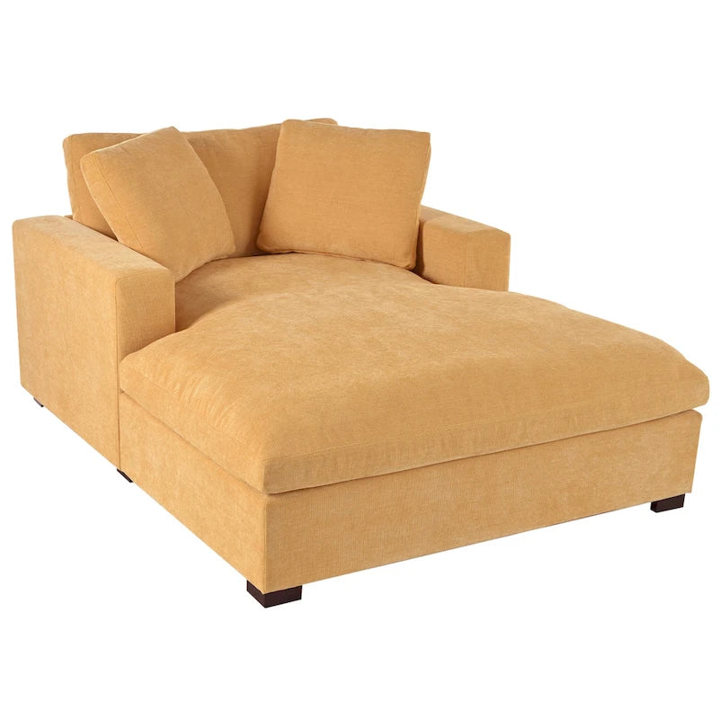 Chaise longue de 53,5 po avec pieds en bois massif et coussins confortables