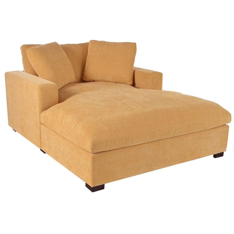 Chaise longue de 53,5 po avec pieds en bois massif et coussins confortables