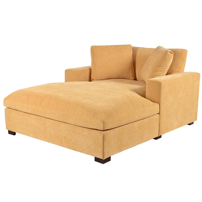 Chaise longue de 53,5 po avec pieds en bois massif et coussins confortables