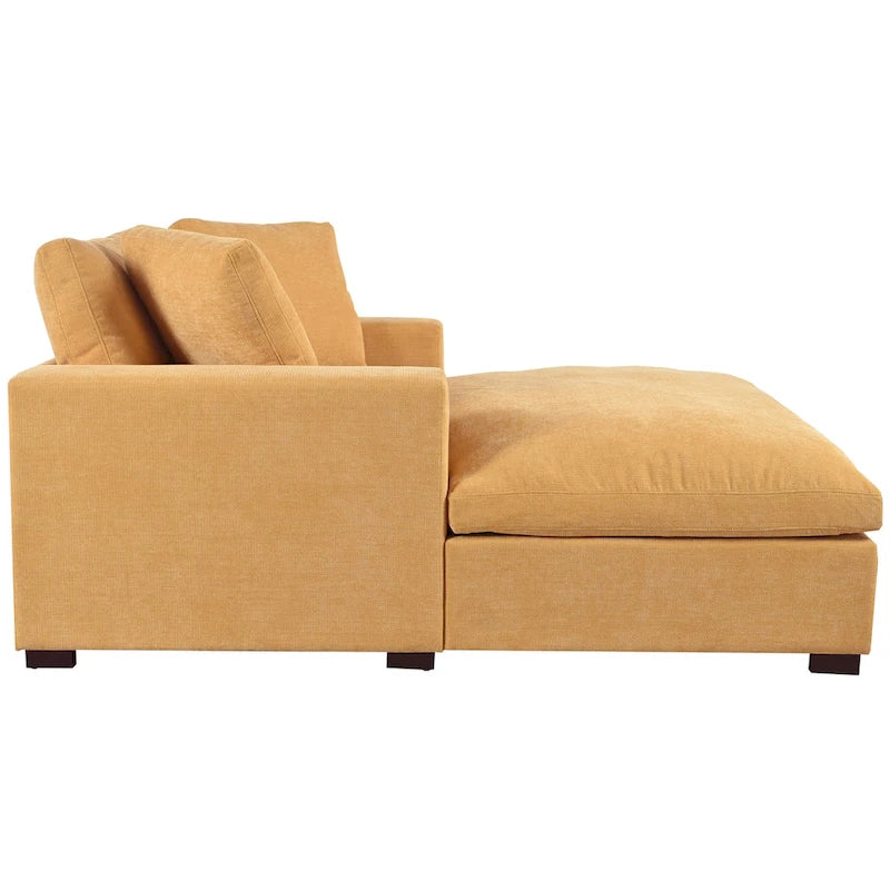 Chaise longue de 53,5 po avec pieds en bois massif et coussins confortables