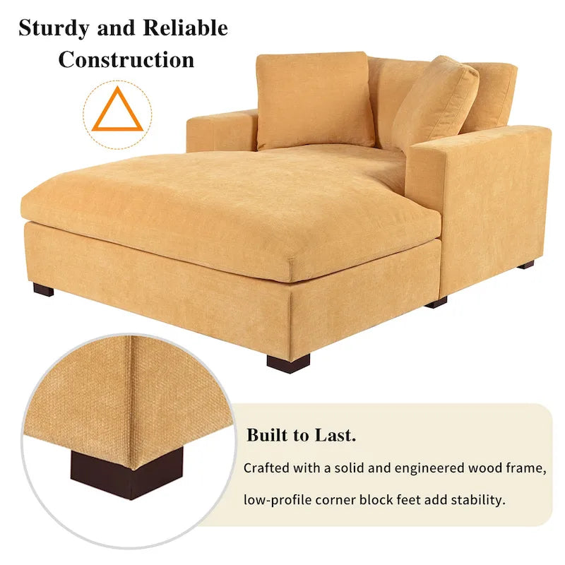 Chaise longue de 53,5 po avec pieds en bois massif et coussins confortables