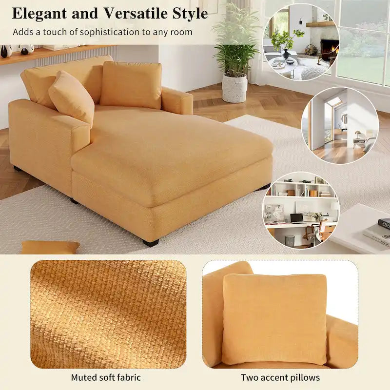 Chaise longue de 53,5 po avec pieds en bois massif et coussins confortables