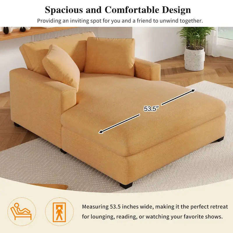 Chaise longue de 53,5 po avec pieds en bois massif et coussins confortables