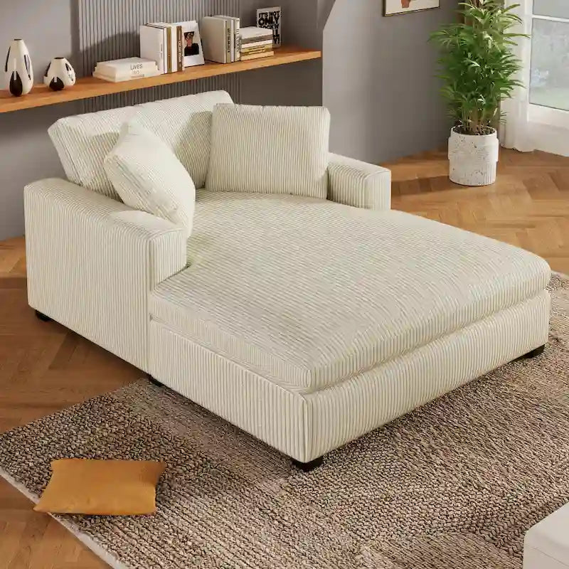 Chaise longue de 53,5 po avec pieds en bois massif et coussins confortables