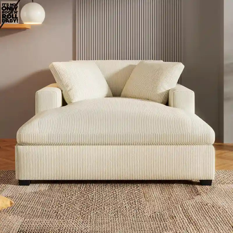 Chaise longue de 53,5 po avec pieds en bois massif et coussins confortables
