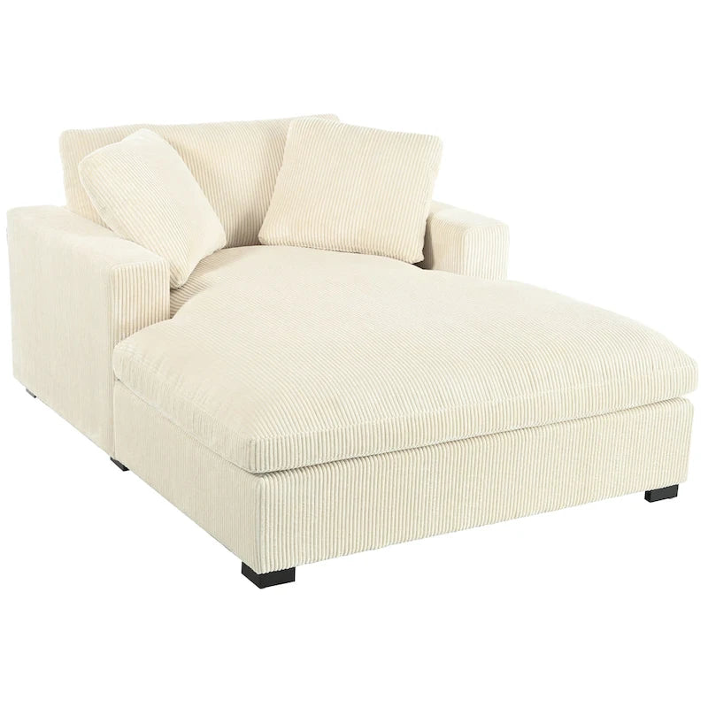 Chaise longue de 53,5 po avec pieds en bois massif et coussins confortables