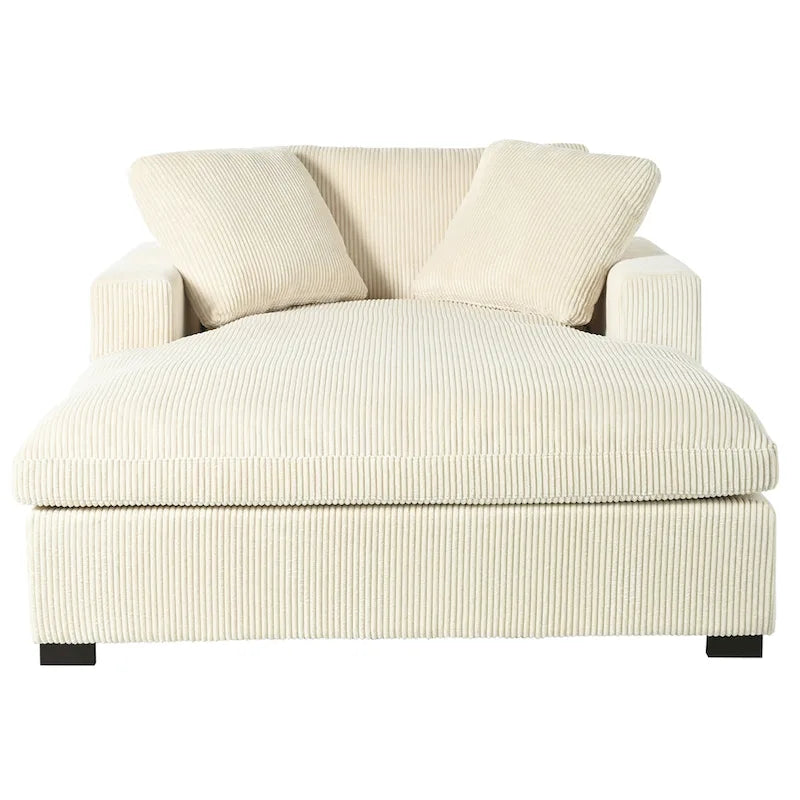 Chaise longue de 53,5 po avec pieds en bois massif et coussins confortables