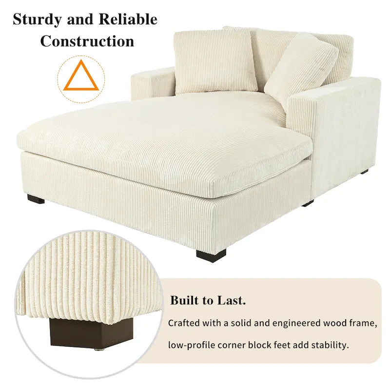 Chaise longue de 53,5 po avec pieds en bois massif et coussins confortables