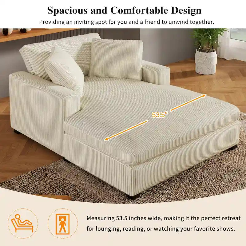Chaise longue de 53,5 po avec pieds en bois massif et coussins confortables