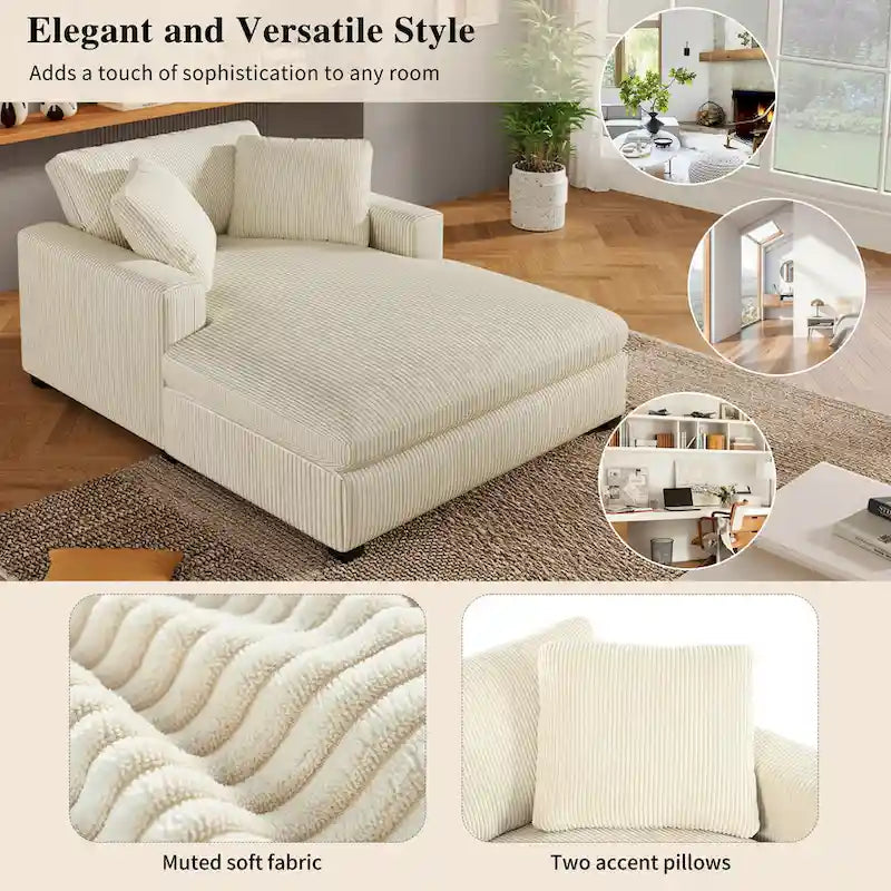 Chaise longue de 53,5 po avec pieds en bois massif et coussins confortables