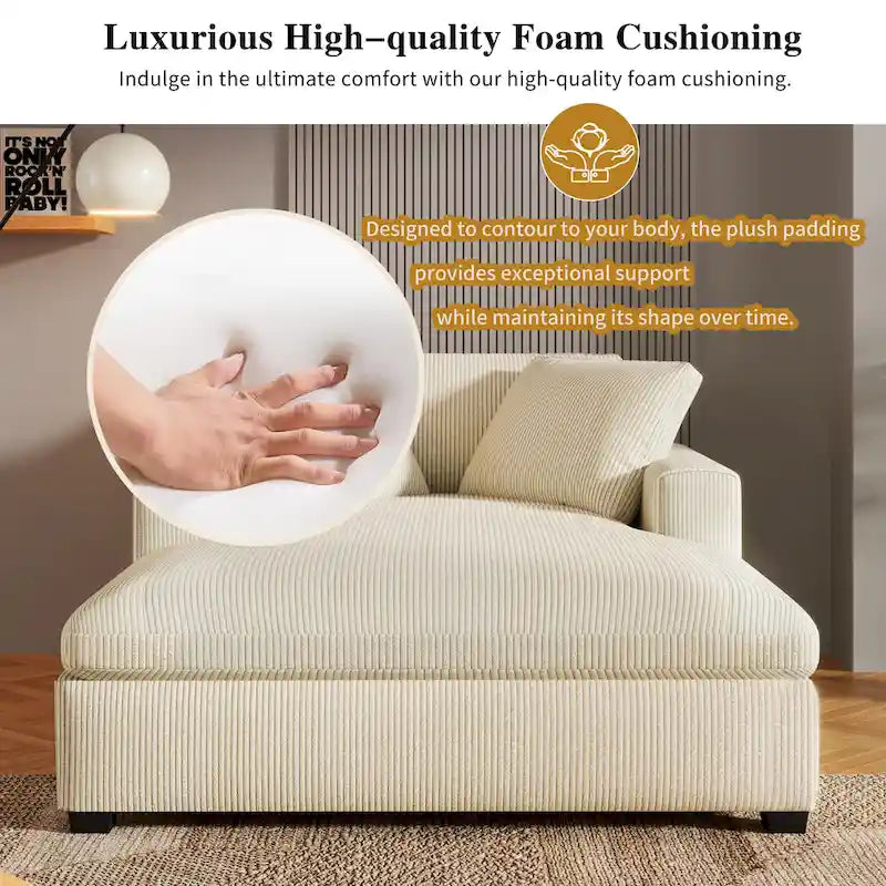 Chaise longue de 53,5 po avec pieds en bois massif et coussins confortables