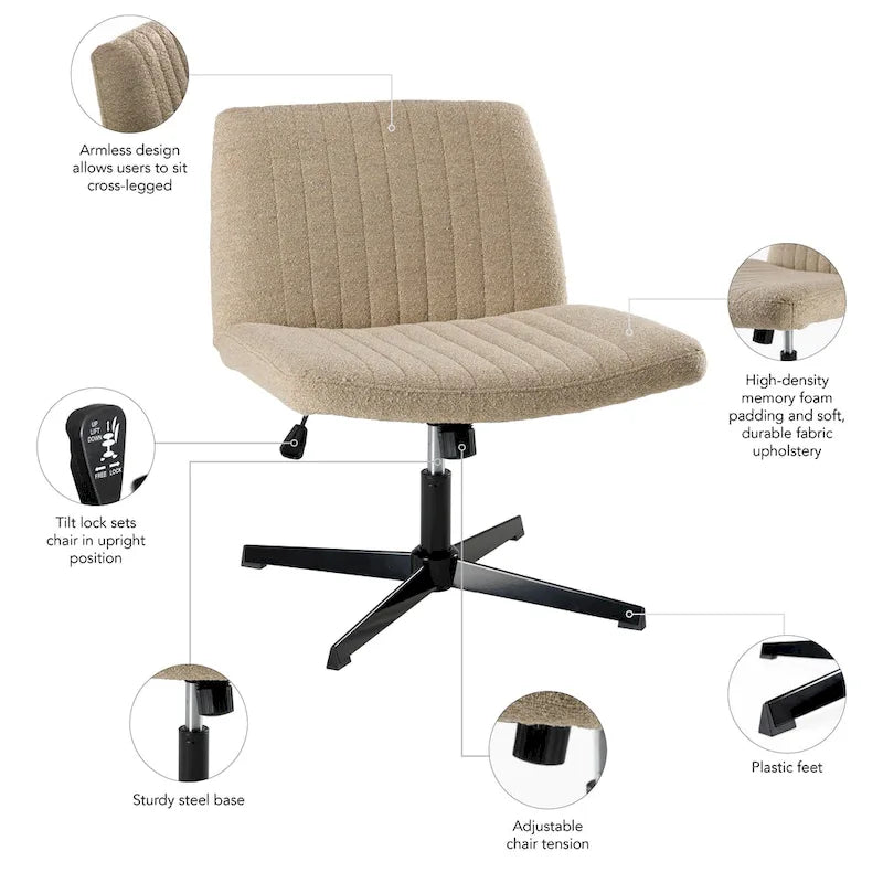 Chaise d'ordinateur sans accoudoirs et sans roulettes