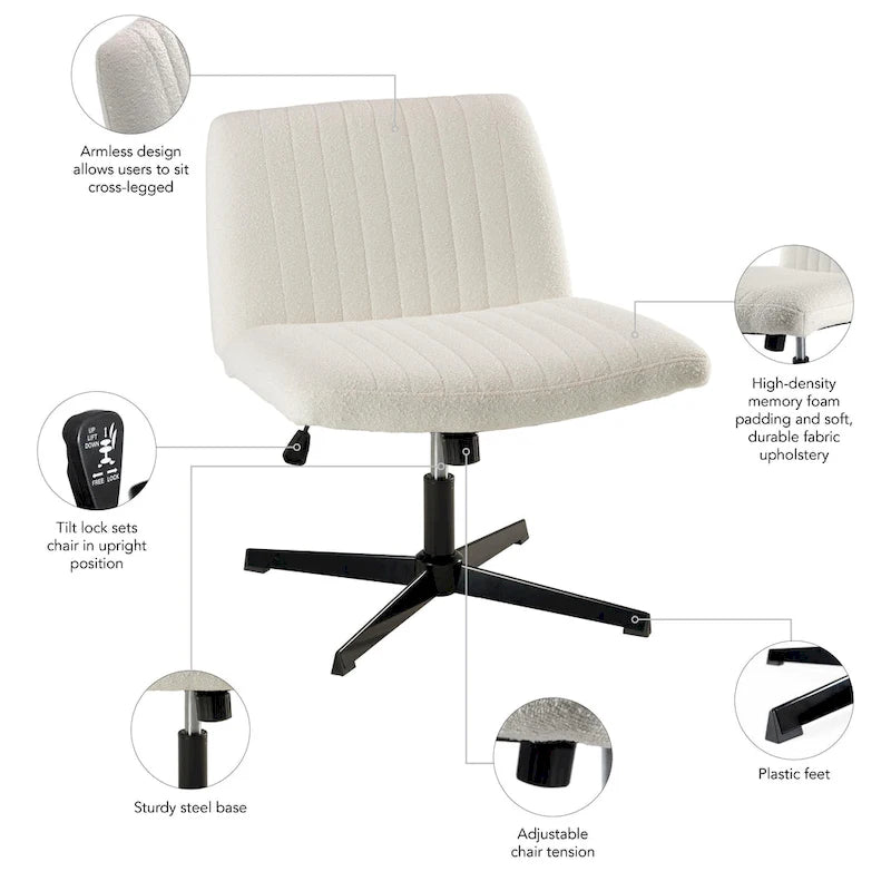 Chaise d'ordinateur sans accoudoirs et sans roulettes