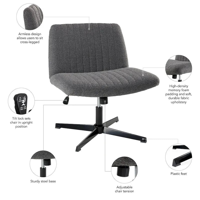 Chaise d'ordinateur sans accoudoirs et sans roulettes