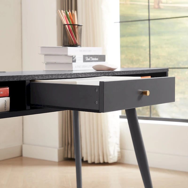 Bureau du milieu du siècle avec ports USB et prise de courant, bureau d'étude moderne avec tiroirs, bureau d'ordinateur pour la maison