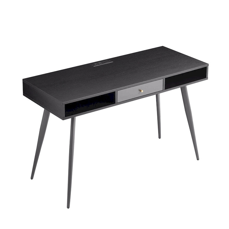 Bureau du milieu du siècle avec ports USB et prise de courant, bureau d'étude moderne avec tiroirs, bureau d'ordinateur pour la maison