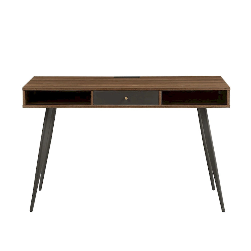 Bureau du milieu du siècle avec ports USB et prise de courant, bureau d'étude moderne avec tiroirs, bureau d'ordinateur pour la maison