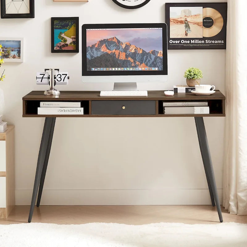 Bureau du milieu du siècle avec ports USB et prise de courant, bureau d'étude moderne avec tiroirs, bureau d'ordinateur pour la maison