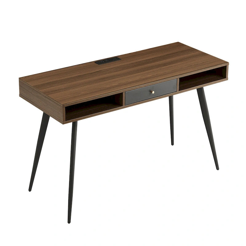 Bureau du milieu du siècle avec ports USB et prise de courant, bureau d'étude moderne avec tiroirs, bureau d'ordinateur pour la maison