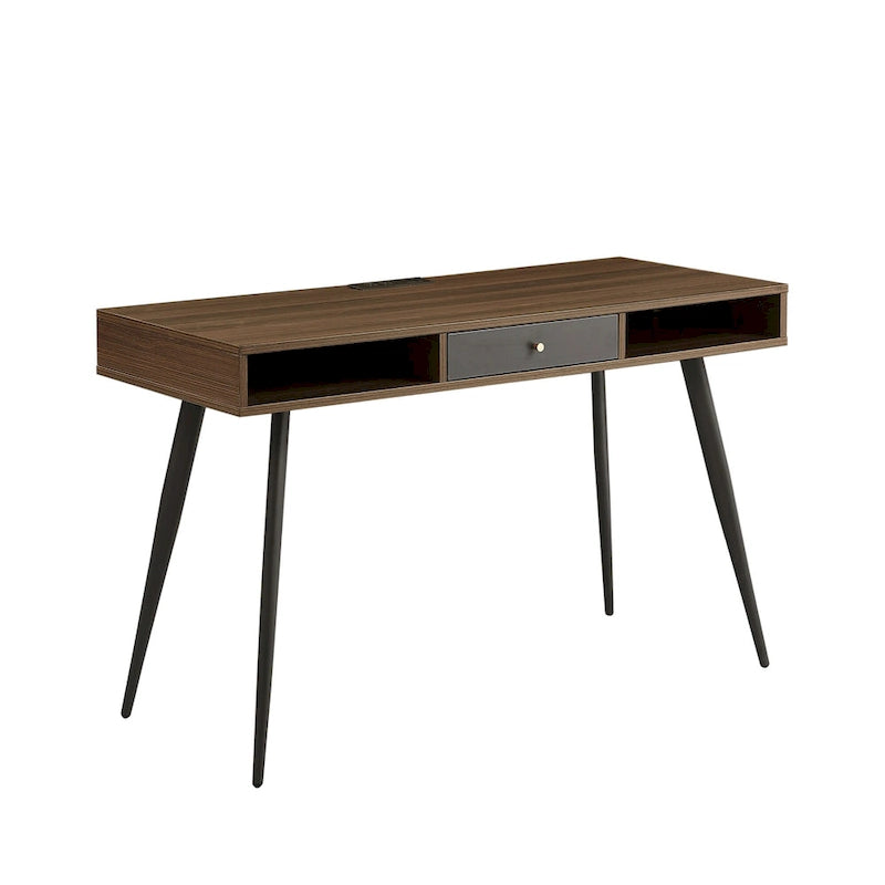 Bureau du milieu du siècle avec ports USB et prise de courant, bureau d'étude moderne avec tiroirs, bureau d'ordinateur pour la maison