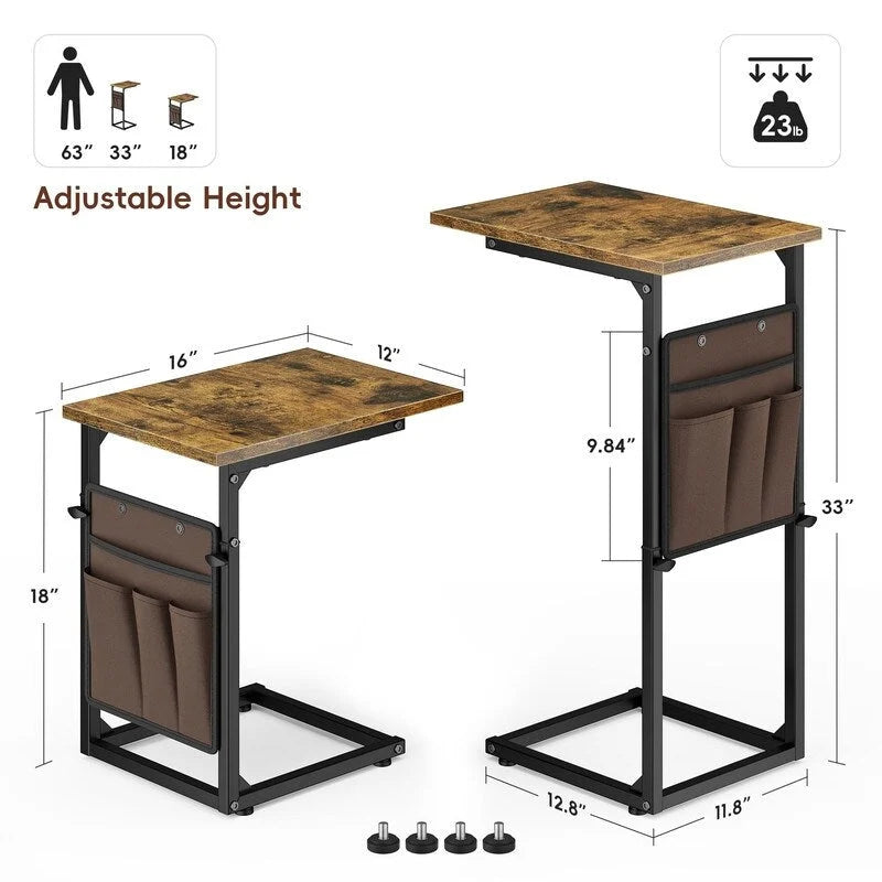 Table d'appoint en forme de C avec structure métallique robuste – Table d'appoint gain de place pour canapé, salon, chambre et bureau, 40,6 cm (P) x 30,5 cm (L) x 83,8 cm (H)