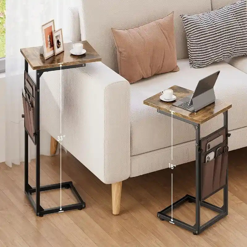 Table d'appoint en forme de C avec structure métallique robuste – Table d'appoint gain de place pour canapé, salon, chambre et bureau, 40,6 cm (P) x 30,5 cm (L) x 83,8 cm (H)