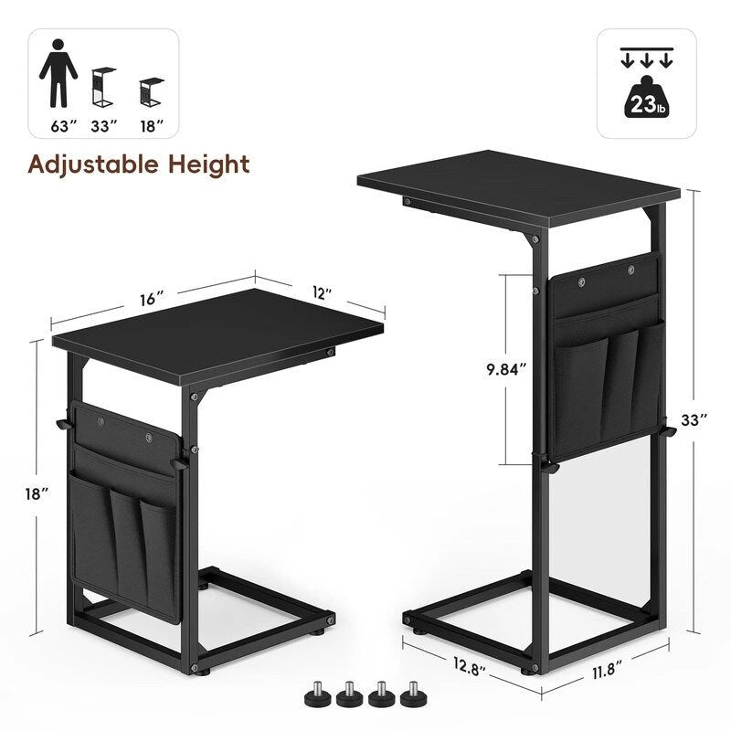 Table d'appoint en forme de C avec structure métallique robuste – Table d'appoint gain de place pour canapé, salon, chambre et bureau, 40,6 cm (P) x 30,5 cm (L) x 83,8 cm (H)