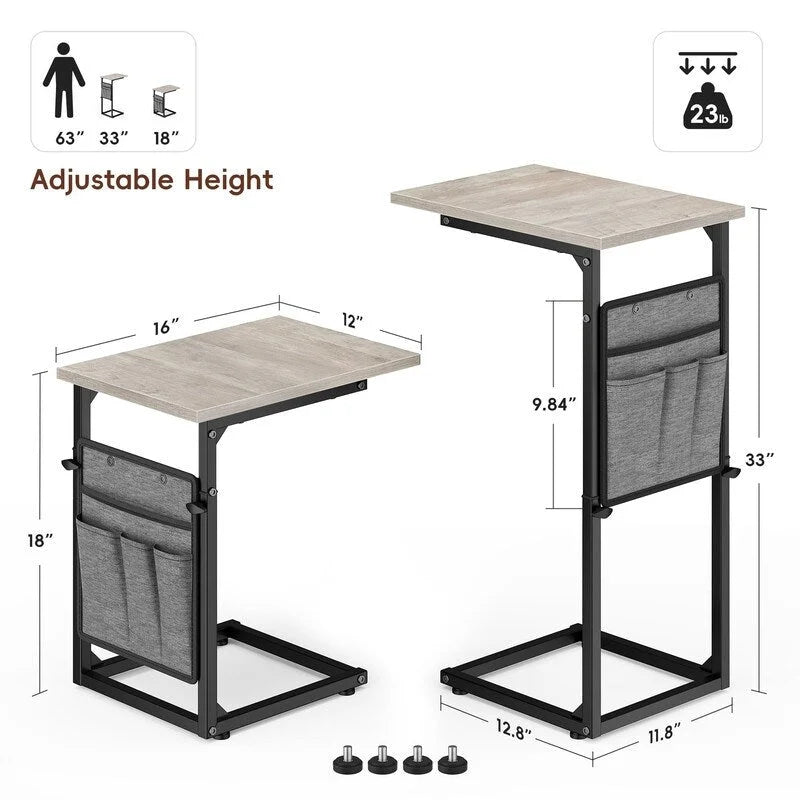 Table d'appoint en forme de C avec structure métallique robuste – Table d'appoint gain de place pour canapé, salon, chambre et bureau, 40,6 cm (P) x 30,5 cm (L) x 83,8 cm (H)