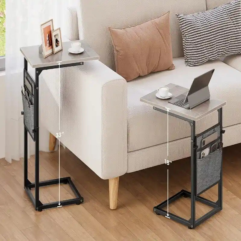 Table d'appoint en forme de C avec structure métallique robuste – Table d'appoint gain de place pour canapé, salon, chambre et bureau, 40,6 cm (P) x 30,5 cm (L) x 83,8 cm (H)