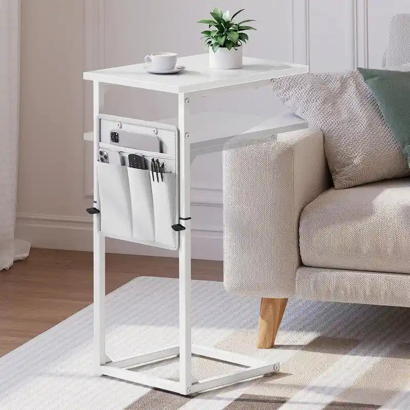 Table d'appoint en forme de C avec structure métallique robuste – Table d'appoint gain de place pour canapé, salon, chambre et bureau, 40,6 cm (P) x 30,5 cm (L) x 83,8 cm (H)