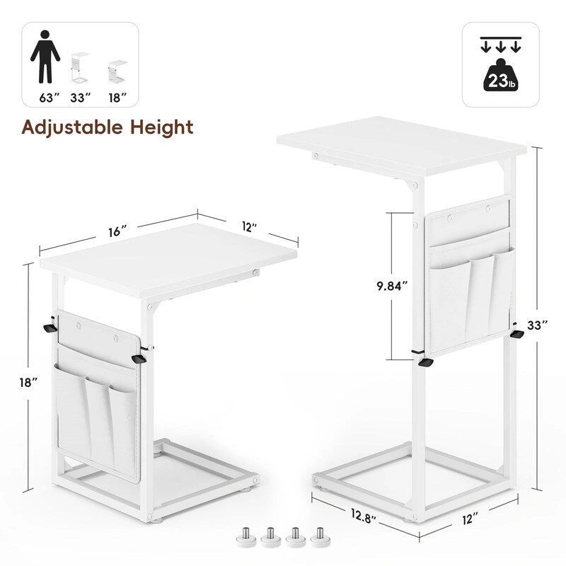 Table d'appoint en forme de C avec structure métallique robuste – Table d'appoint gain de place pour canapé, salon, chambre et bureau, 40,6 cm (P) x 30,5 cm (L) x 83,8 cm (H)