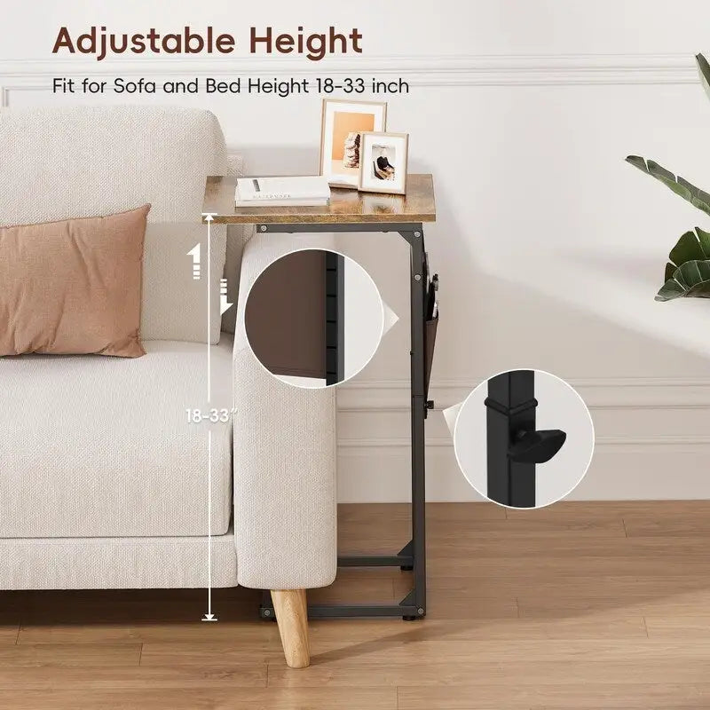 Table d'appoint en forme de C avec structure métallique robuste – Table d'appoint gain de place pour canapé, salon, chambre et bureau, 40,6 cm (P) x 30,5 cm (L) x 83,8 cm (H)