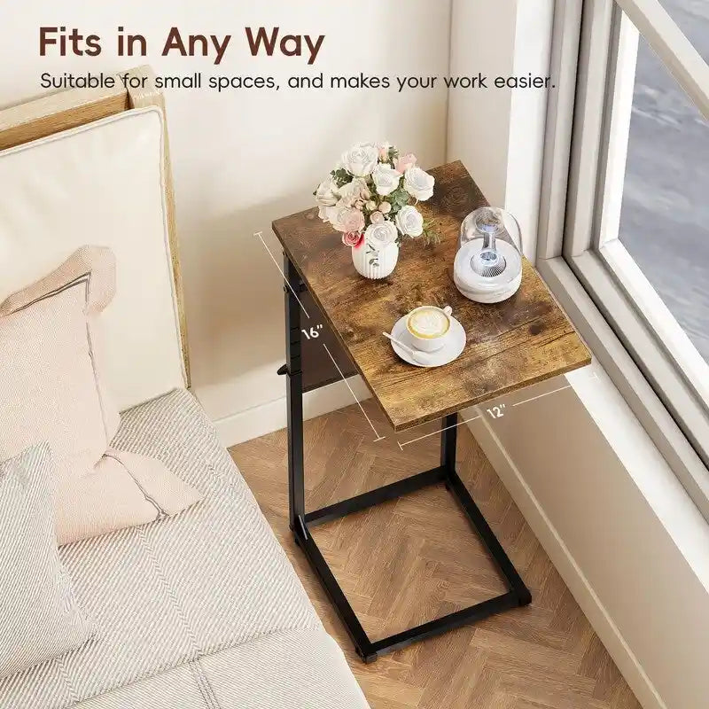 Table d'appoint en forme de C avec structure métallique robuste – Table d'appoint gain de place pour canapé, salon, chambre et bureau, 40,6 cm (P) x 30,5 cm (L) x 83,8 cm (H)