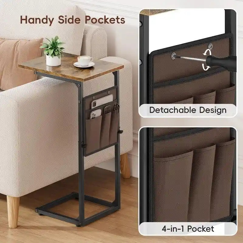 Table d'appoint en forme de C avec structure métallique robuste – Table d'appoint gain de place pour canapé, salon, chambre et bureau, 40,6 cm (P) x 30,5 cm (L) x 83,8 cm (H)