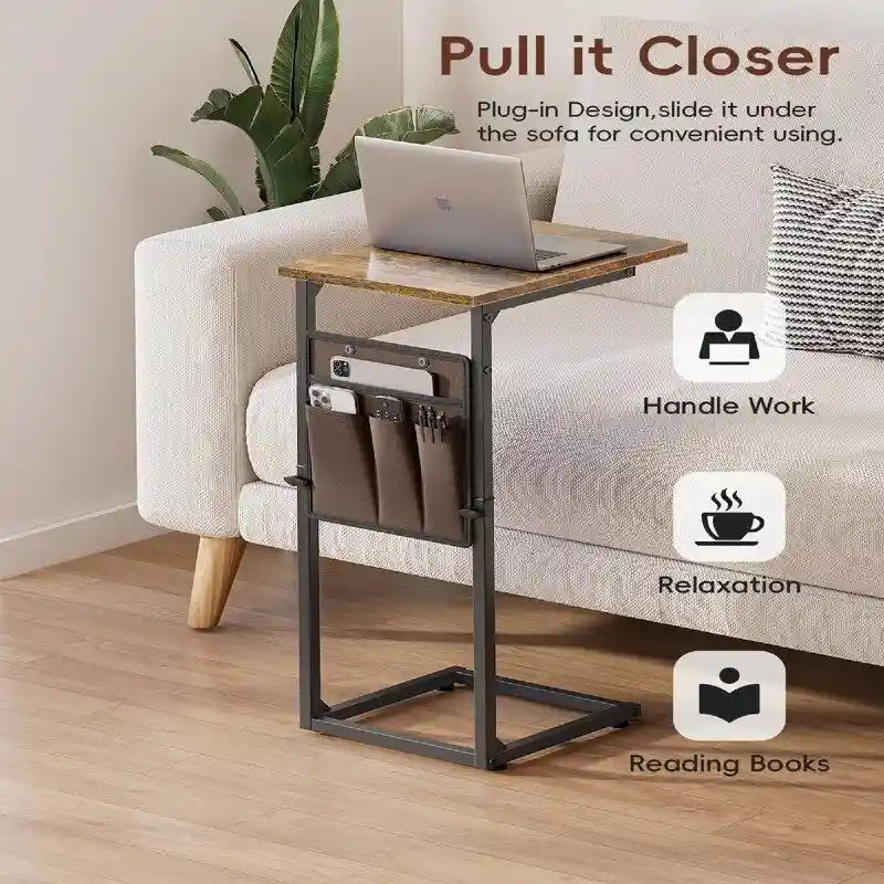 Table d'appoint en forme de C avec structure métallique robuste – Table d'appoint gain de place pour canapé, salon, chambre et bureau, 40,6 cm (P) x 30,5 cm (L) x 83,8 cm (H)