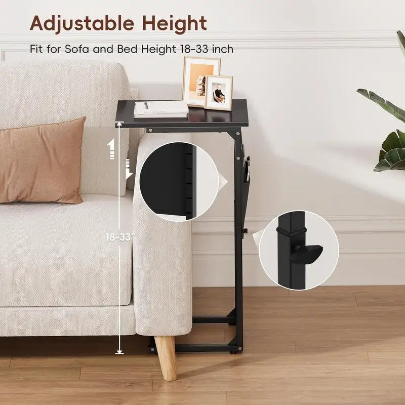 Table d'appoint en forme de C avec structure métallique robuste – Table d'appoint gain de place pour canapé, salon, chambre et bureau, 40,6 cm (P) x 30,5 cm (L) x 83,8 cm (H)