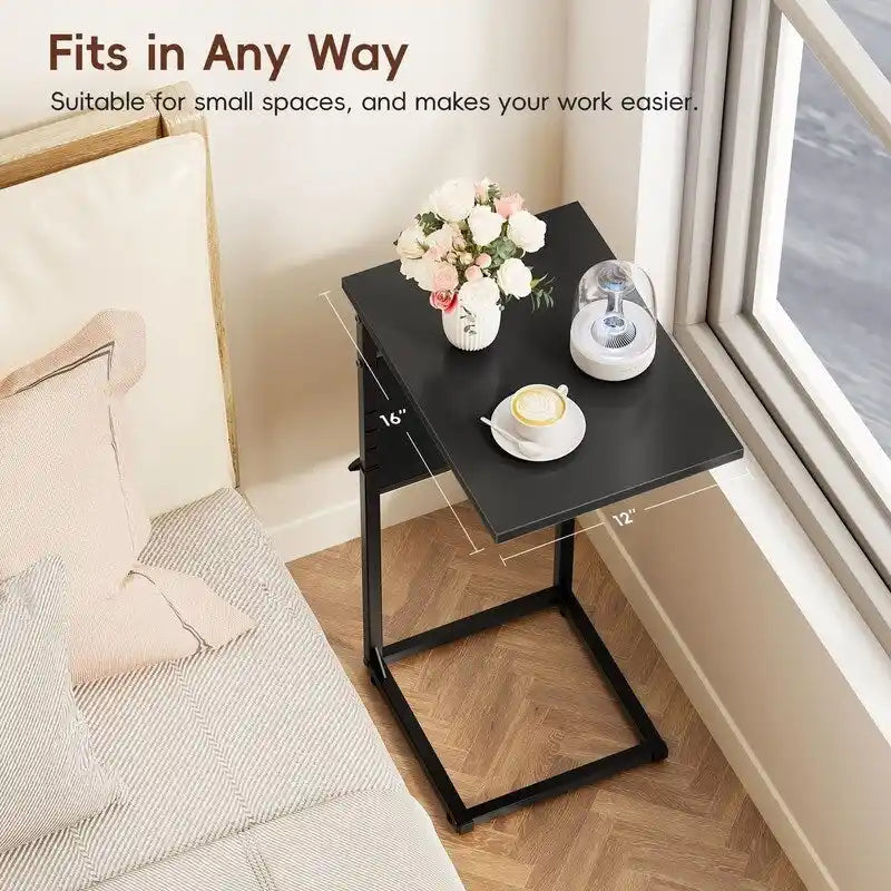 Table d'appoint en forme de C avec structure métallique robuste – Table d'appoint gain de place pour canapé, salon, chambre et bureau, 40,6 cm (P) x 30,5 cm (L) x 83,8 cm (H)