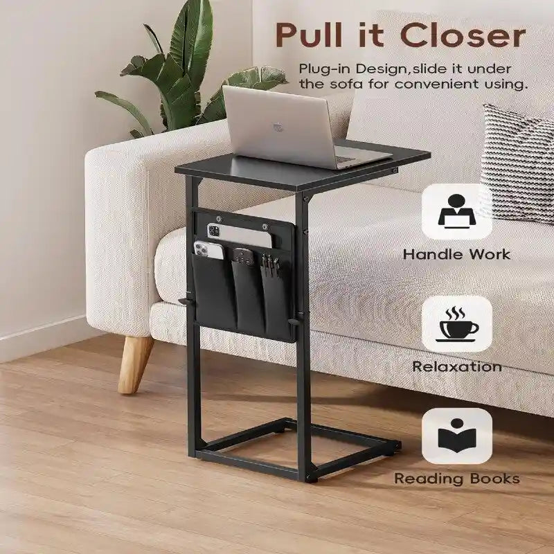Table d'appoint en forme de C avec structure métallique robuste – Table d'appoint gain de place pour canapé, salon, chambre et bureau, 40,6 cm (P) x 30,5 cm (L) x 83,8 cm (H)