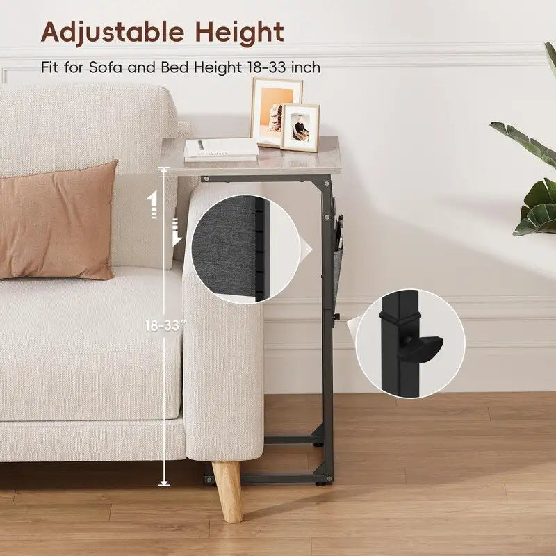 Table d'appoint en forme de C avec structure métallique robuste – Table d'appoint gain de place pour canapé, salon, chambre et bureau, 40,6 cm (P) x 30,5 cm (L) x 83,8 cm (H)