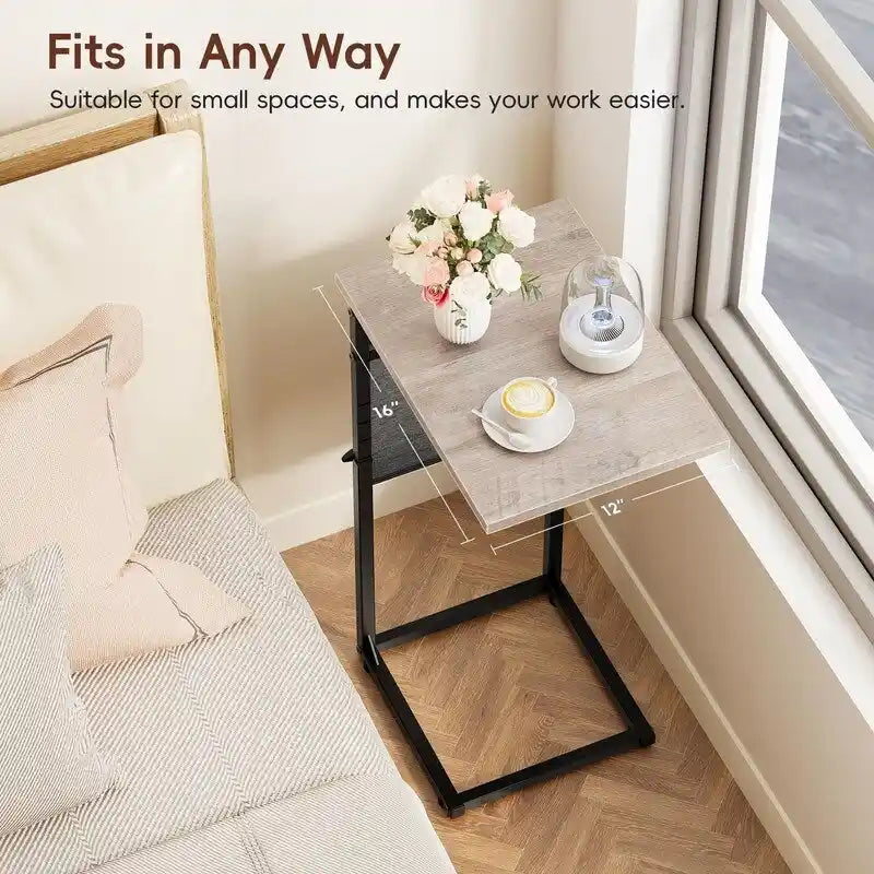 Table d'appoint en forme de C avec structure métallique robuste – Table d'appoint gain de place pour canapé, salon, chambre et bureau, 40,6 cm (P) x 30,5 cm (L) x 83,8 cm (H)