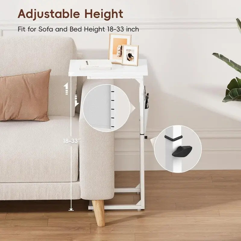 Table d'appoint en forme de C avec structure métallique robuste – Table d'appoint gain de place pour canapé, salon, chambre et bureau, 40,6 cm (P) x 30,5 cm (L) x 83,8 cm (H)