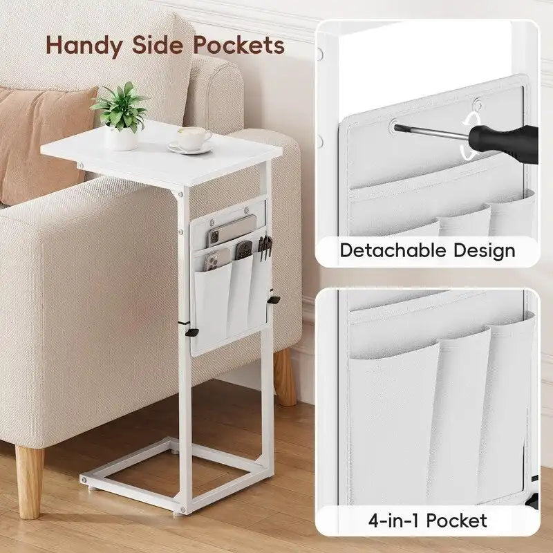 Table d'appoint en forme de C avec structure métallique robuste – Table d'appoint gain de place pour canapé, salon, chambre et bureau, 40,6 cm (P) x 30,5 cm (L) x 83,8 cm (H)