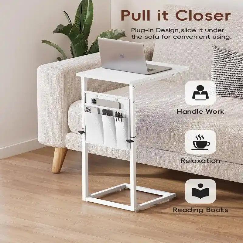 Table d'appoint en forme de C avec structure métallique robuste – Table d'appoint gain de place pour canapé, salon, chambre et bureau, 40,6 cm (P) x 30,5 cm (L) x 83,8 cm (H)