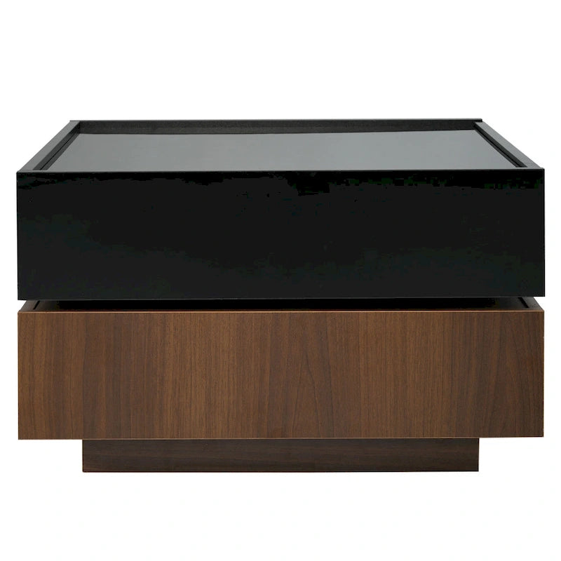 Table basse carrée multifonctionnelle rotative à 360°, table centrale à 2 niveaux avec 2 tiroirs et plateau rotatif, pour salon